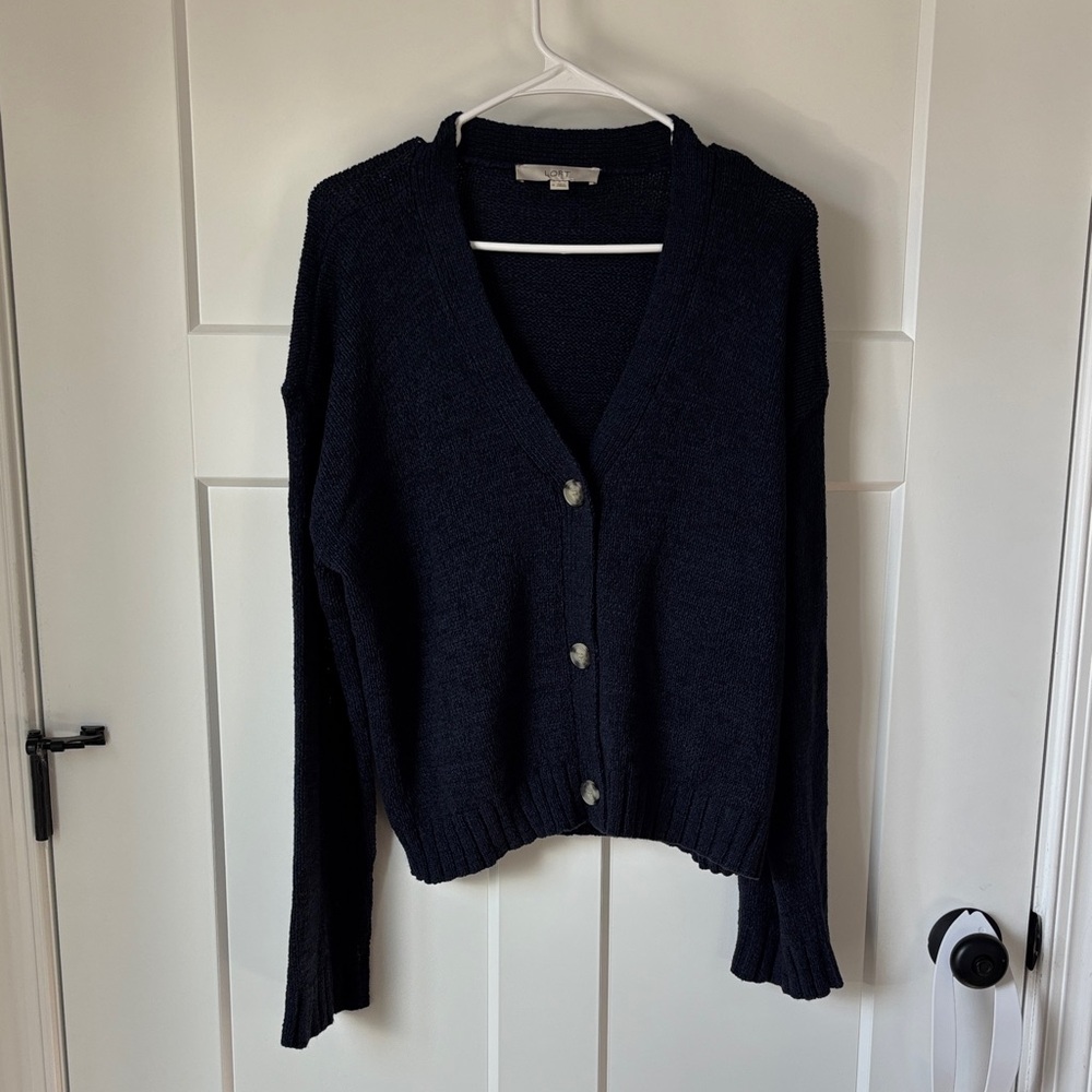 Women's Loft Navy Boyfriend Cardigan Sweater